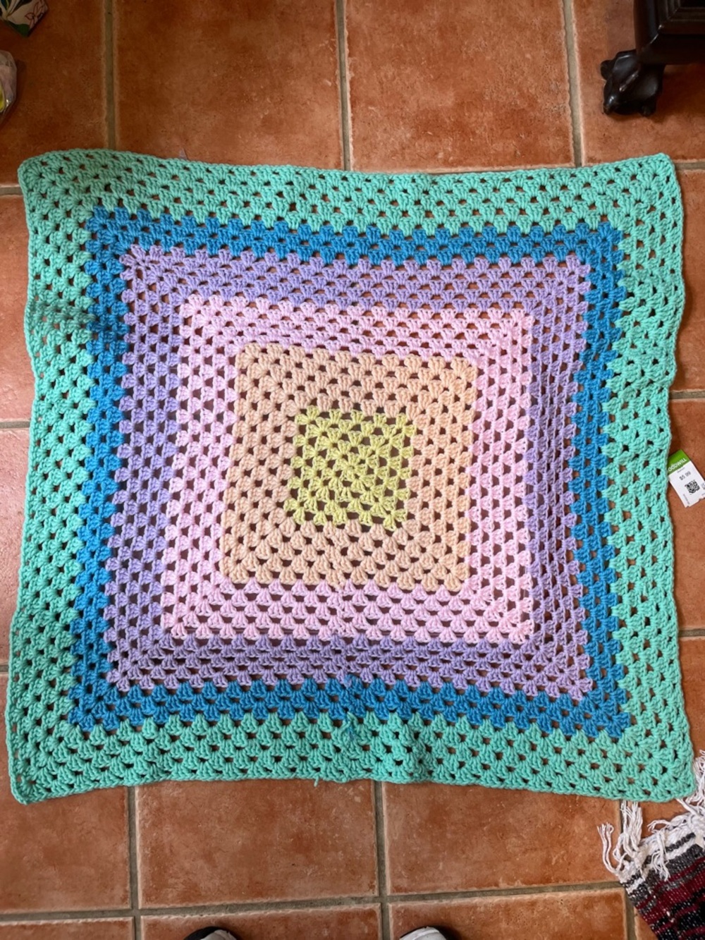 Handmade Crochet Granny Square Blanket - Multicolor Pastels